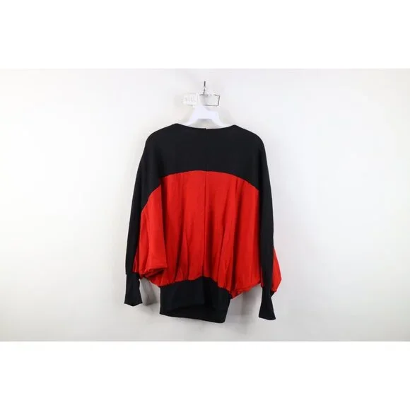 Vintage 70s 80s Mid Mod Womens Medium Dolman Sleeve Color Block Sweatshirt USA - Picture 9 of 11
